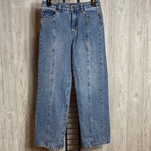 Forever 21 Kids Tween Jeweled Embellished Front Seam Wide Leg Jeans Size 13/14